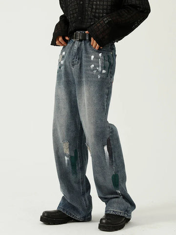 Voguable Oversize Graphic Jeans Y2k Ripped Jeans Pants With Print Blue Denim Trousers Punk Japanese Streetwear Hip Hop