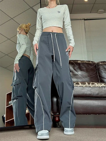 Voguable American Retro Y2K Cargo Pants Harajuku Oversize Hip Hop Straight Trousers Bf Streetwear Casual Vintage Pant