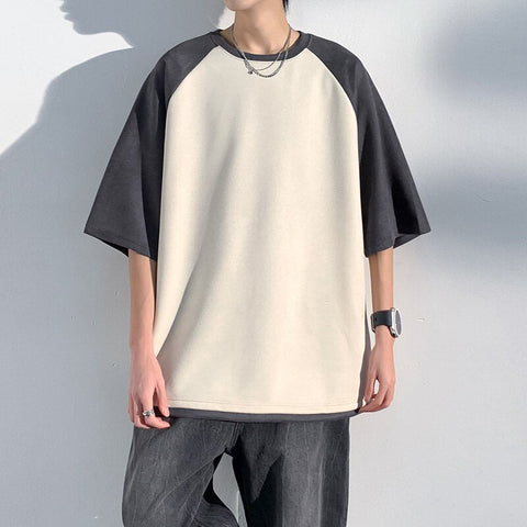 Baggy Short Sleeved Suede T-shirt  Versatile Color Matching Casual Tshirt Tops Trend Y2k Tees
