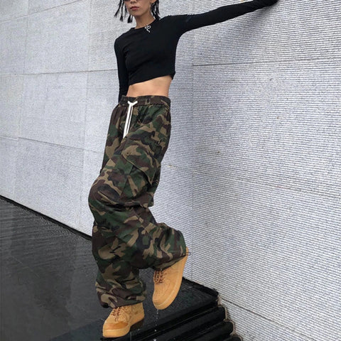 100% Pure Cotton Camo Cargo Pants Y2K Vintage Streetwear Joggers Sweatpants Bf Oversized Loose Hip Hop Wide Leg Trousers