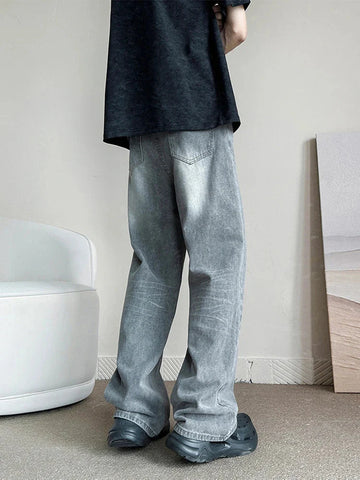 Vintage Gray Baggy Jeans Harajuku Casual Y2k Pants Straight High Street Wide Denim Trousers