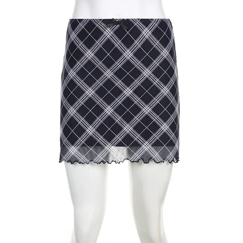 Voguable  Vintage Plaid Double Layer Mesh Skirt High Waist Straight Mini Skirts Fairy Grunge Streetwear Korean Chic Y2K Skirts