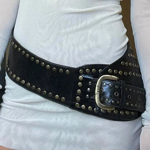 Voguable PU Wide Belts Vintage Rivet Pin Buckle Luxury Leather Belt for Jeans Waistband y2k Punk Rock Hip Hop Accessories