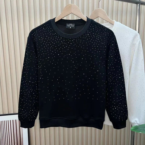 Winter Y2K Harajuku Sweatshirt All Match Tops Loose Casual Outerwear Sequin Long Sleeve Pure Cotton Pullover