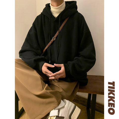 Y2k Pullover Hooded Oversize Hoody Sweatshirt Tops Solid Drop Shoulder Harajuku Streetwear Clothes