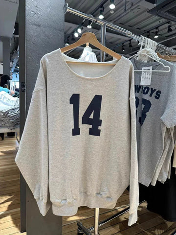 14 Print Oversized Sweatshirt Scoop Neck Long Sleeve Cotton Loose Pullover Streetwear Hoodie Y2k Tops