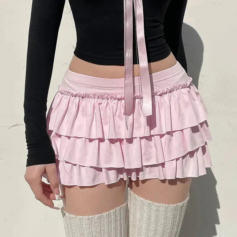 Bow Sweet A-Line Skirts Slim Low-Waist Casual Mini Skirts Y2K FeStreetwear All-Match Pink Skirts