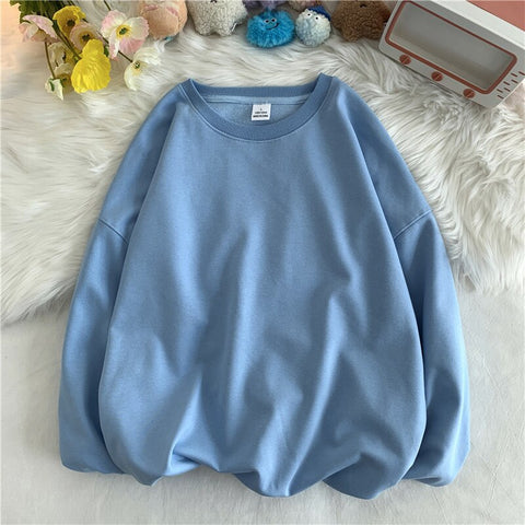 Solid Loose Round Neck Sweater Korean Y2k Full Sleeve Pullover Sweater Round Neck Casual Tops