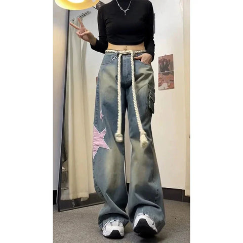 Voguable Baggy Star Jeans Vintage Harajuku Oversize High Waist Denim Trouser Emo 2000s Y2k 90s Aesthetic Wide Pants Trashy Clothes