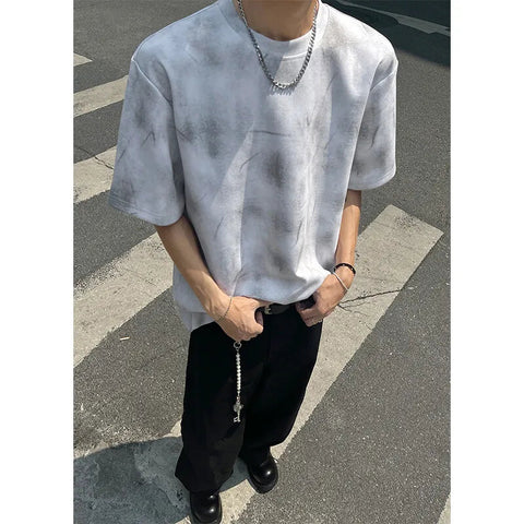 Loose Fit Tie Dye Short Sleeve Round Neck T-Shirt Casual Streetwear Soft Breathable Oversized Tee Comfy Y2K