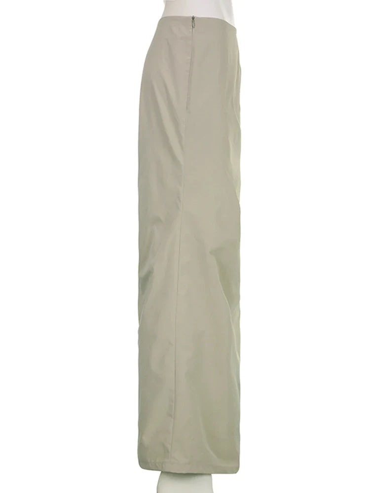 Voguable Elegant Folds Maxi Skirt Streetwear High Waist Straight Slits Long Skirts Lady Harajuku Y2K Retro Outfits