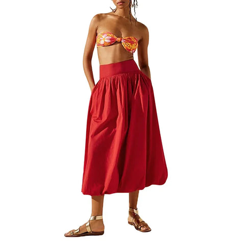 Skirts y2k Elegant Solid Color High Waist Loose Fitting Long Bubble Skirt Office Ladies Skirts Streetwear