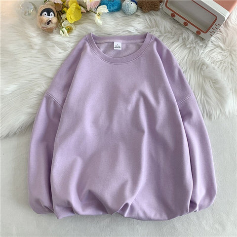 Solid Loose Round Neck Sweater Korean Y2k Full Sleeve Pullover Sweater Round Neck Casual Tops