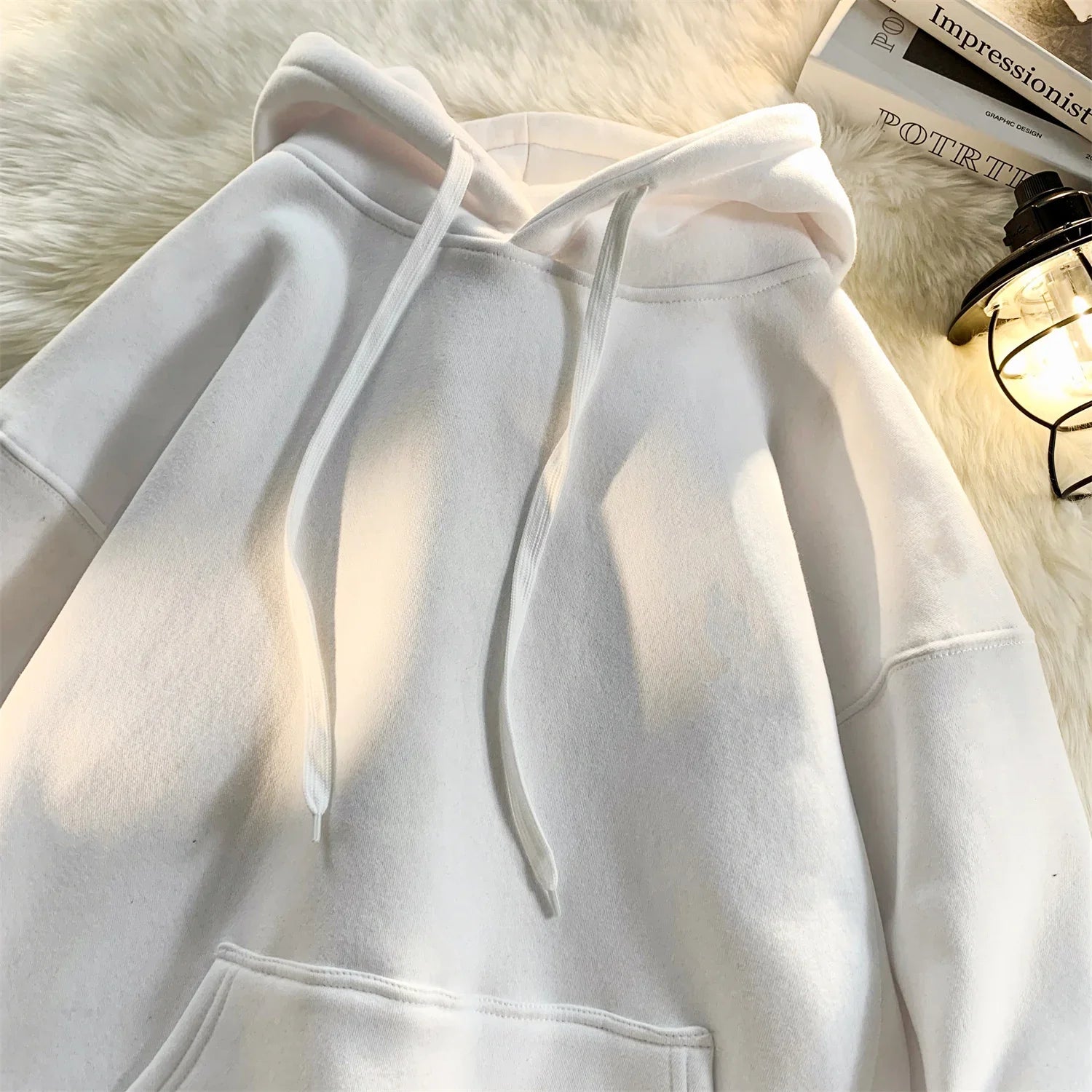 Y2k Pullover Hooded Oversize Hoody Sweatshirt Tops Solid Drop Shoulder Harajuku Streetwear Clothes