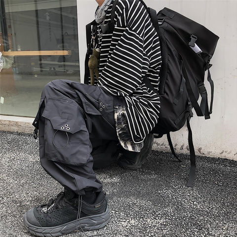 Black Cargo Pants High Waist Hip Hop Loose Vintage Streetwear Grunge Y2k Punk Casual Straight Wide Leg Trousers