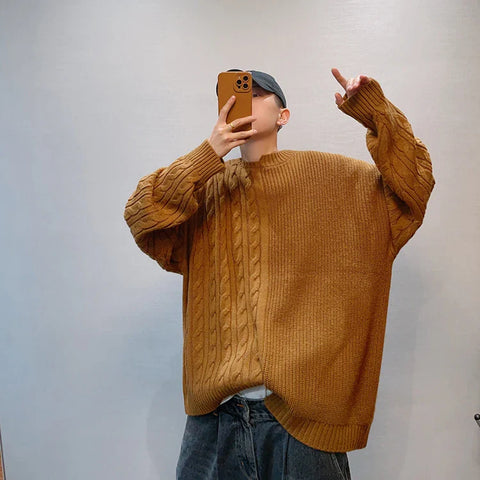 Voguable Knitted Sweater Japanese Y2K Oversize Casual Winter Irregular O-neck Pullovers for Man Old Money Streetwear