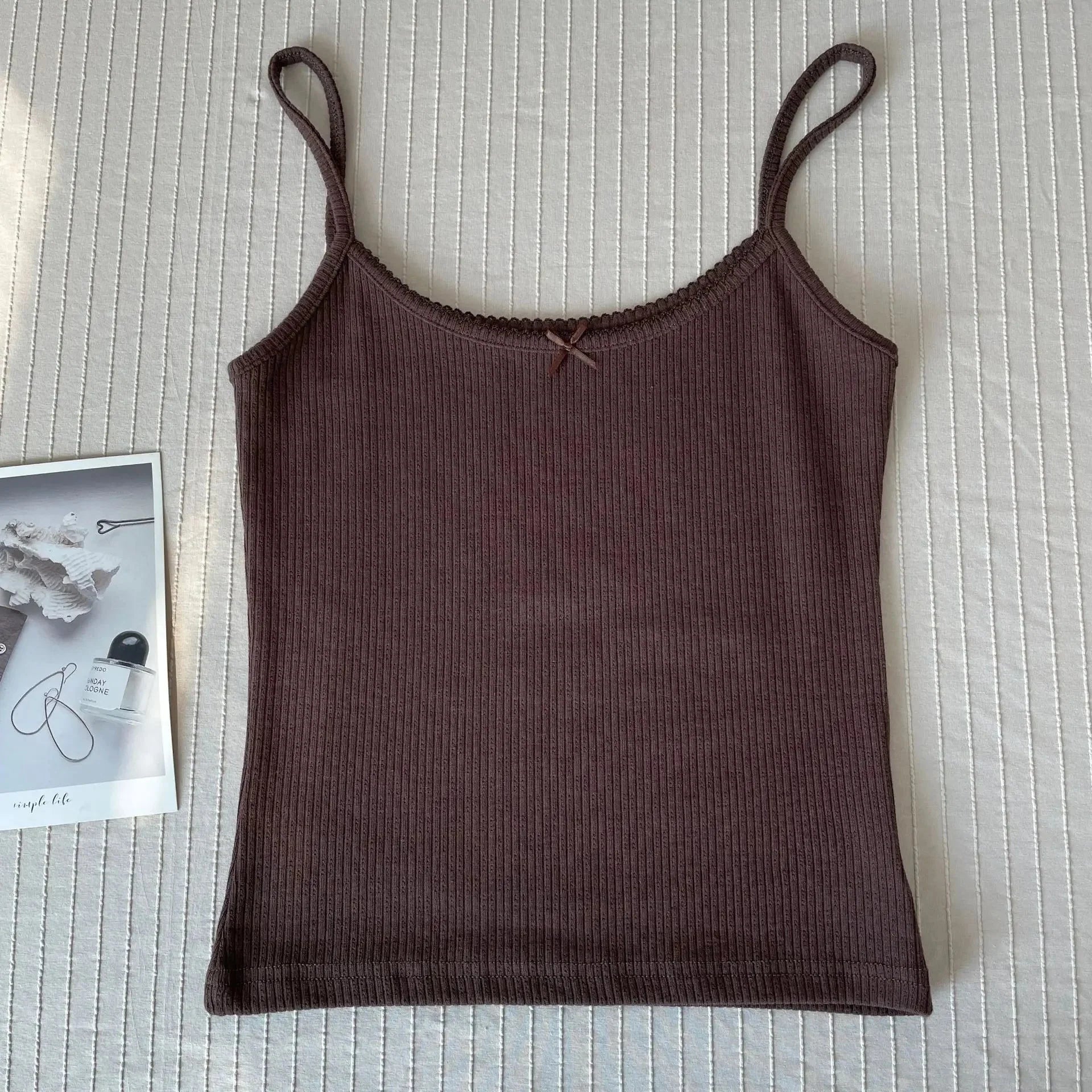 Floral Eyelet Bow Cotton Crop Tops Lace Trim Sleeveless Slim Tank Top Preppy Style Sweet Camisole Y2k Clothes