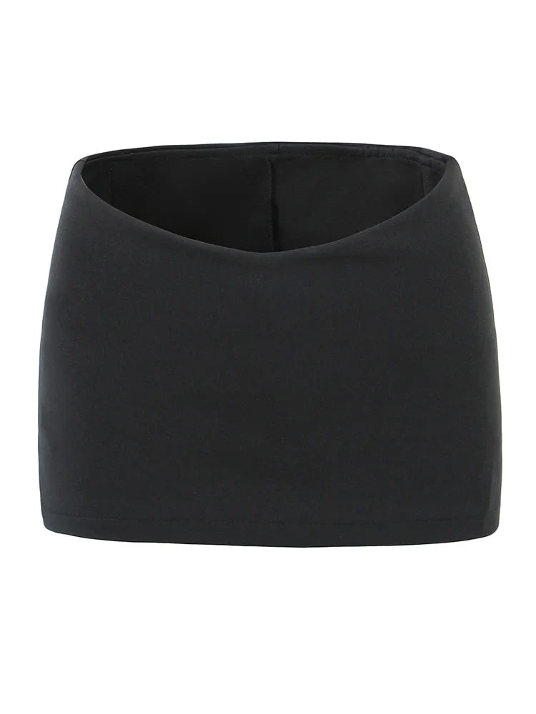 Voguable Y2K V Low Waist Mini Skirt With short lining A-line Package Hips Mini Short Skater Party  Black Brown