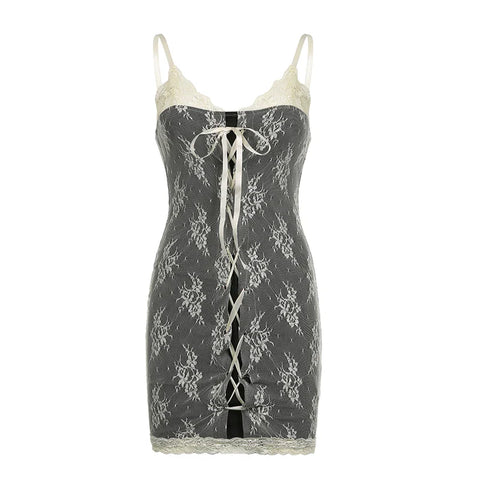 Voguable Chic Floral Crochet Lace Patchwork Mini Dress Elegant Sleeveless Bodycon Dresses Party Robe Coquette Y2K