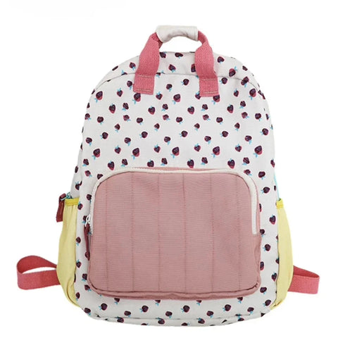 Japanese Kawaii Cute Strawberry Print Backpack Sweet Y2k Schoolbags Preppy Contrast Color Backpacks for Students