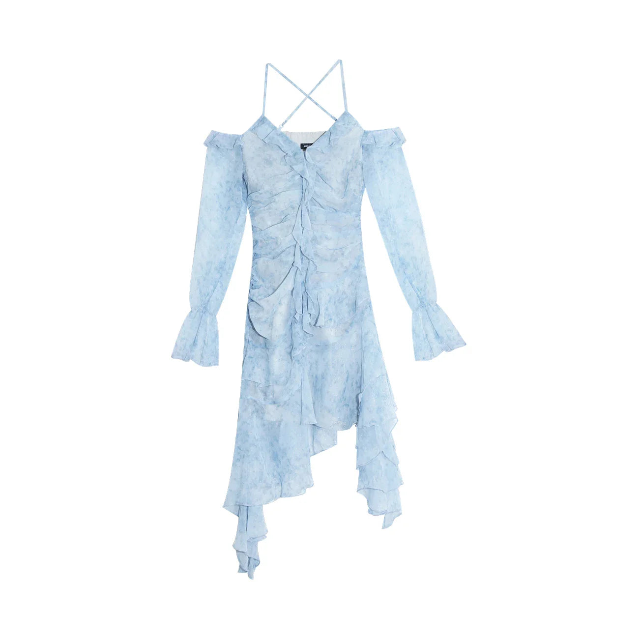 Voguable Y2K Ruffles Irregular Short Dress Tie Dye Flare Sleeves Elegant Party Dress Prom Robe Halter Vestidos