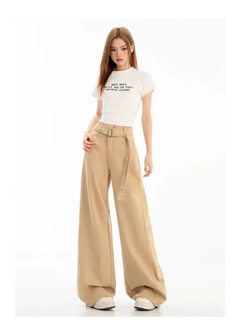 Belt Retro Khaki Jeans Y2K High Waist Loose Streetwear Denim Pants Casual American Vintage Wide Leg Trousers