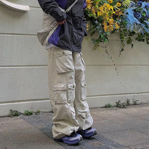 Y2k Cargo Pants Multi Pocket Hiphop Overalls High Street Safari Style Trousers Streetwear