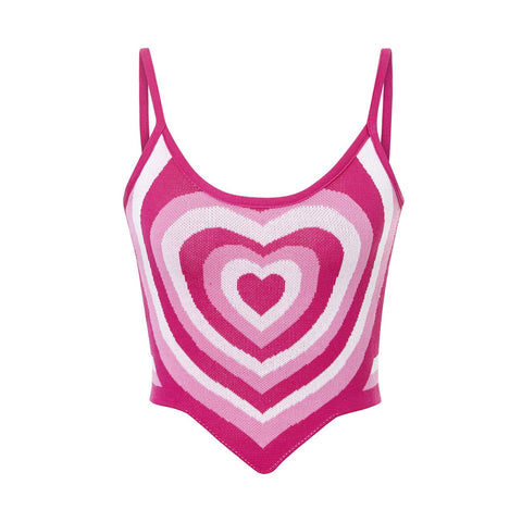 Y2k Knitted Camisole U-neck Striped Heart Backless Exposed Navel Vest Streetwear