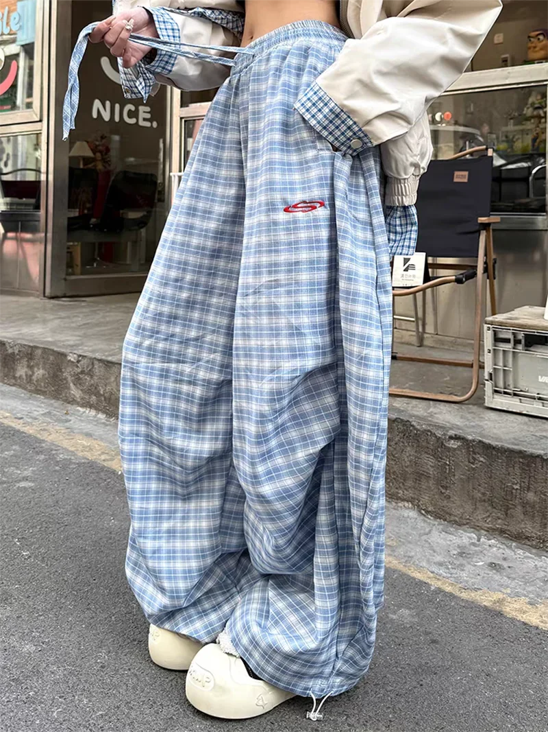 Streetwear Y2K Plaid Pants Vintage American High Waist Scimitar Pants Harajuku Oversize Loose Bf Casual Trousers New
