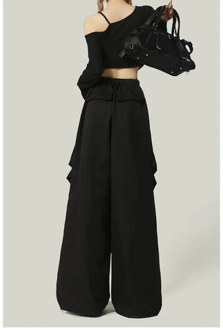 Black Y2K Streetwear Cargo Pant Vintage High Waist American Loose Trousers Hip Hop Retro Bf Wrinkles Paratrooper Pants New