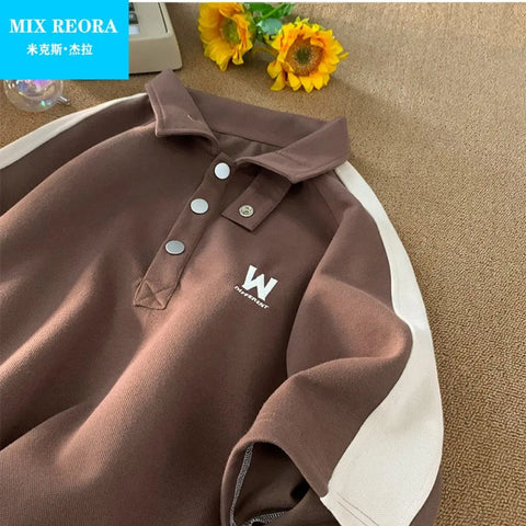 Short-sleeved polo shirt half high lapel T-shirt trendy brand trend versatile five-point half sleeve y2k tops