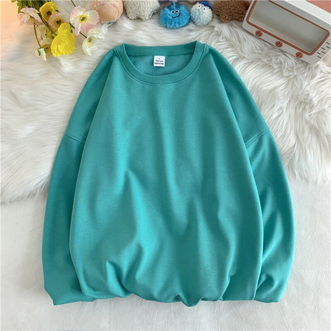 Solid Loose Round Neck Sweater Korean Y2k Full Sleeve Pullover Sweater Round Neck Casual Tops