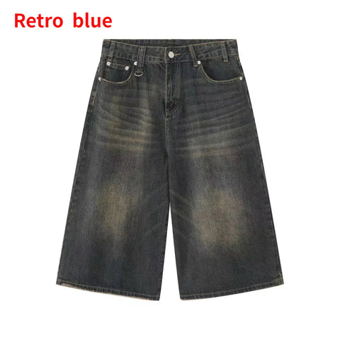 Voguable Y2k Retro Low Rise Jorts Brushed Black Wash Cropped Baggy Jeans Wide Leg Frayed Denim Short Pants Acubi Fashion