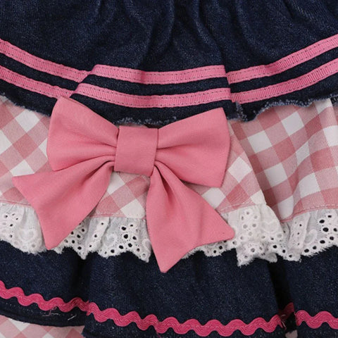 Voguable Preppy Style Lolita Kawaii Skirts Japanese Sweet Mini Harajuku Cute Ball Gown Denim Skater Y2K High Waist Lace Cake Skirts