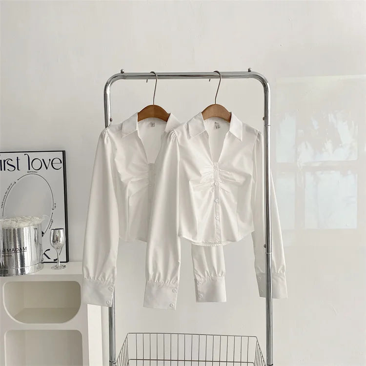 Voguable  Y2K 3 Piece Set Cropped Coat + Long Sleeve Shirt + High Waist Halter Ruffles Mini Dress Korean Chic Outfits