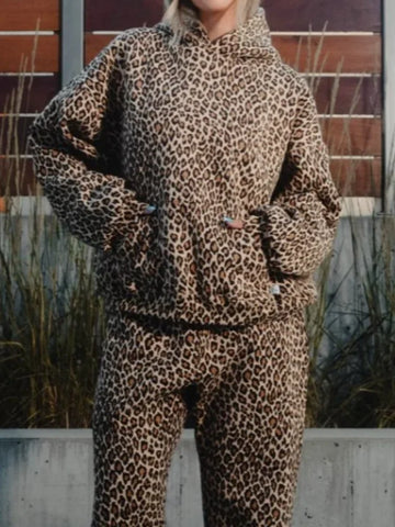 Y2k Leopard Print Vintage Hoodies American Retro Streetwear Hiphop Oversized Hooded Sweatshirt