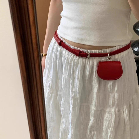 Korean All Match Mini Handbags Vintage Ins Belt Purses Solid Leather Streetwear Simple Waist Packs Y2k Aesthetic