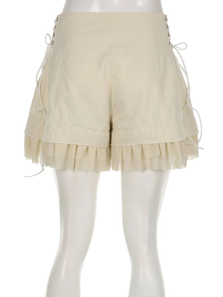Rockmore Mesh Patchwork Sweet Shorts Gentle Cute High Waist Y2K Coquette Aesthetic Casual Mini Short Pants