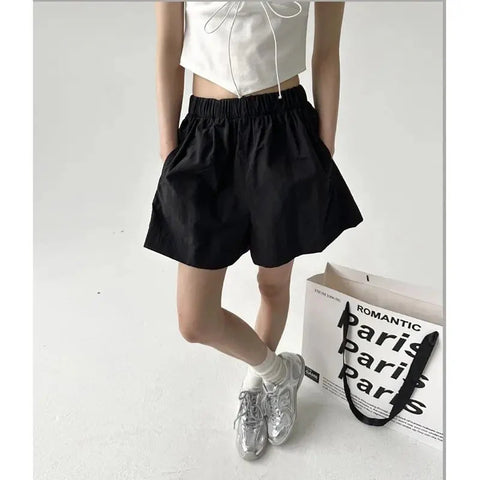 Wide Leg Shorts Y2K High Waist Loose Outdoor Casual Shorts Solid All-Match FeJogging Shorts