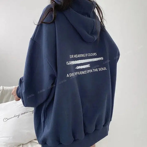 Hooded sweatshirt and winter clothes winter thin loose letter mid-length clothing y2k tops