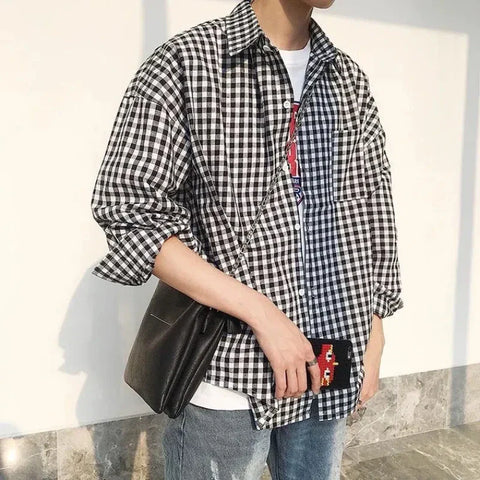 Turn-down Collar Long Sleeve Plaid Blouse Clothing Simplicity Pocket Button All-match Y2K Shirts