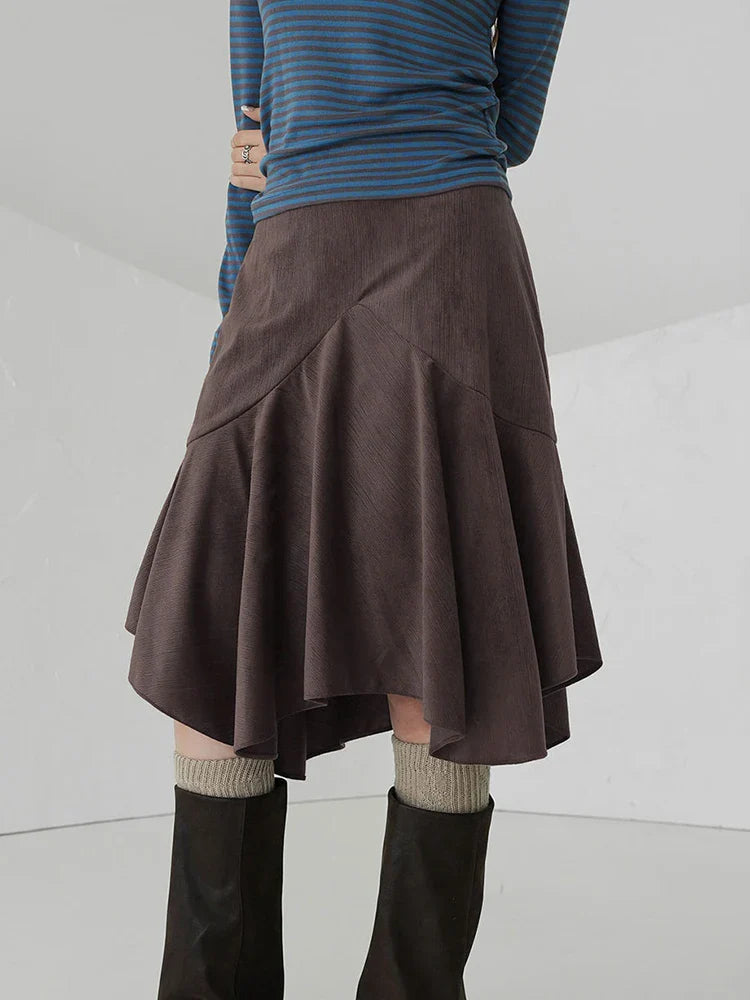 Voguable Vintage Straight Skirt Irregular High Waist Y2K Retro Casual Streetwear Knee-Length Midi Skirts Harajuku Korean