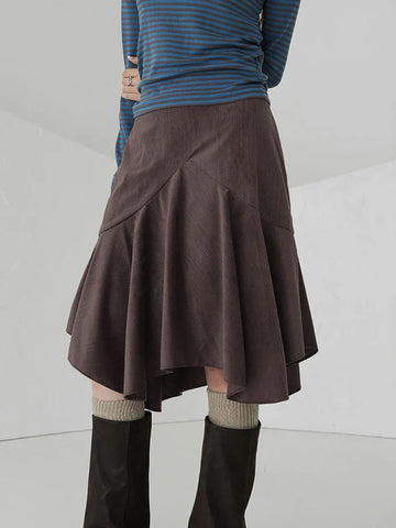 Voguable Vintage Straight Skirt Irregular High Waist Y2K Retro Casual Streetwear Knee-Length Midi Skirts Harajuku Korean