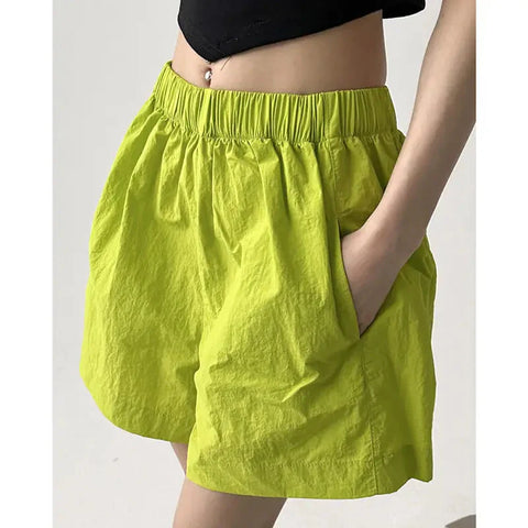 Wide Leg Shorts Y2K High Waist Loose Outdoor Casual Shorts Solid All-Match FeJogging Shorts