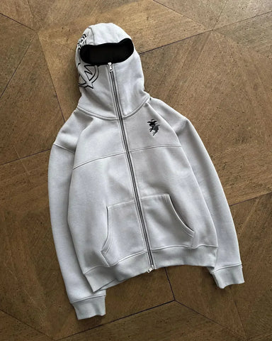 Vintage Washed Jacket Y2K Zipper Hoodie Rock Hip Hop Retro Embroidery Oversized Hoodie Sweatshirt Zipper Jackets