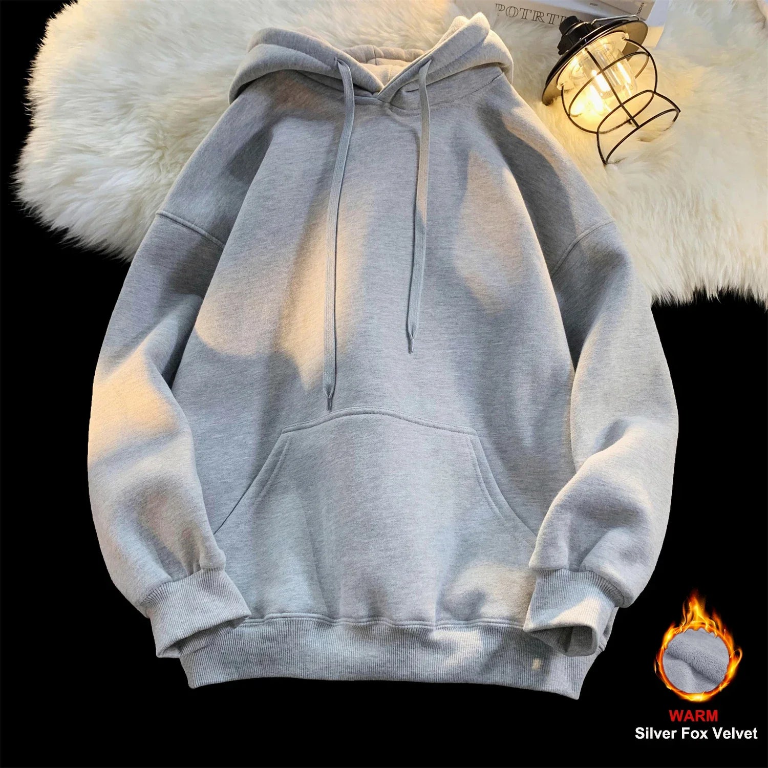 Y2k Pullover Hooded Oversize Hoody Sweatshirt Tops Solid Drop Shoulder Harajuku Streetwear Clothes