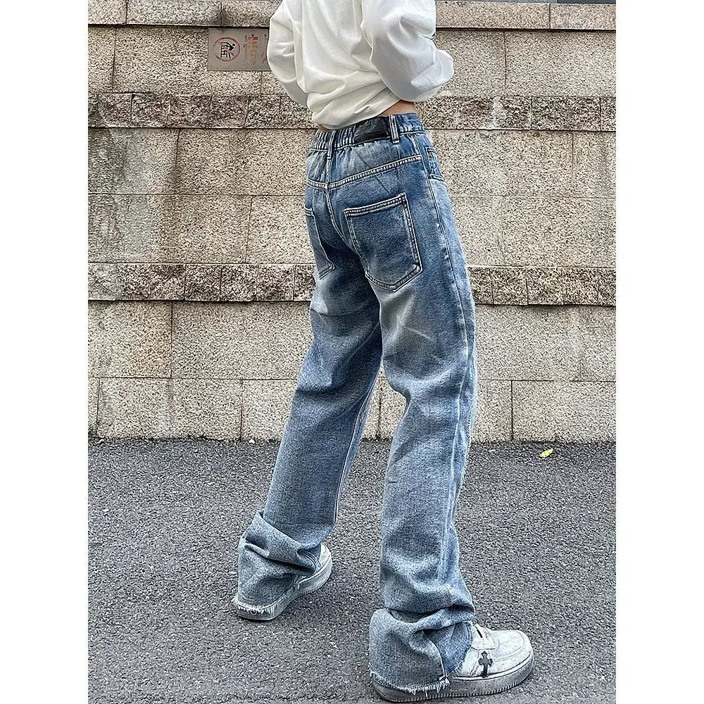 Vintage Flame Embroidered High Rise Jeans Washed Old Loose Fit Jeans Y2K Jeans Casual Pants Loose Fit Jean