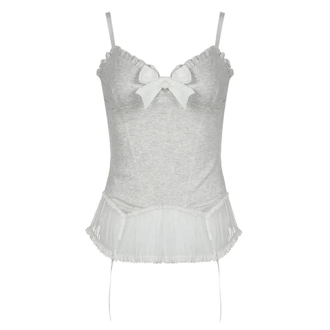 Voguable  Y2K Lace Ruffles Crop Top Coquette Aesthetic Bow Milkmaid Corset Cute Japanese Lolita Style Camis Fairy Vest