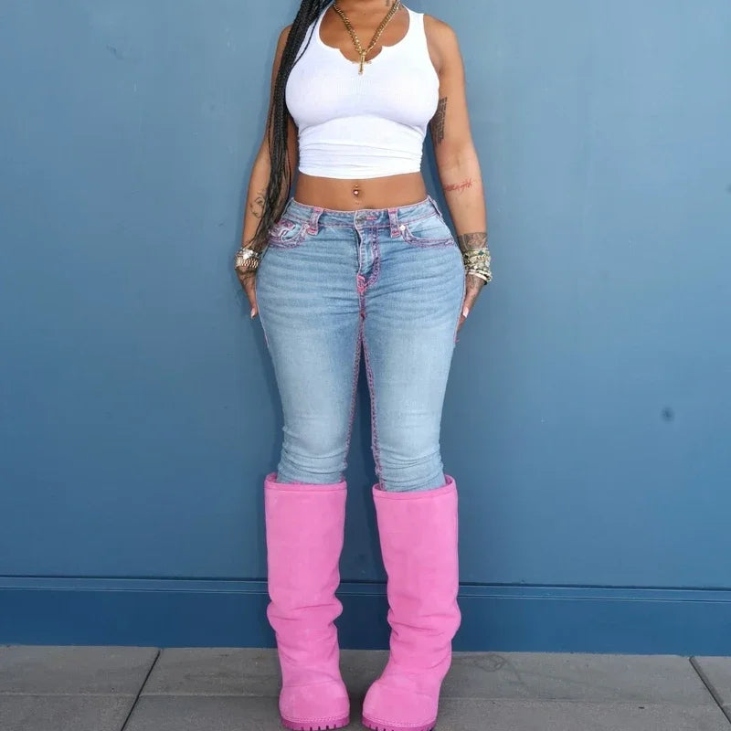 Y2K High Waisted Jeans Woman vintage Embroidery high quality High Street Jeans streetwear  Tight Washed Pants