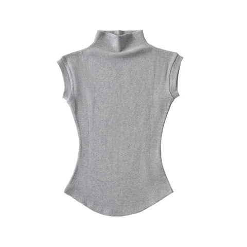 y2k Crop Tops Vest Solid Color Mock Neck Sleeveless Stretchy T Shirts 2000s Aesthetic Clothing Streetwear